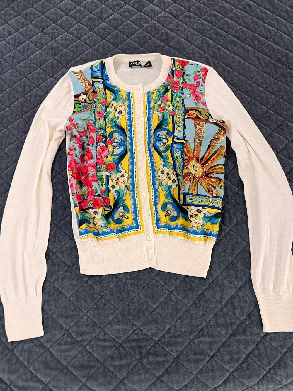 Dolce & Gabbana Silk Floral Cardigan Sweater Women’s Small Light Knit T